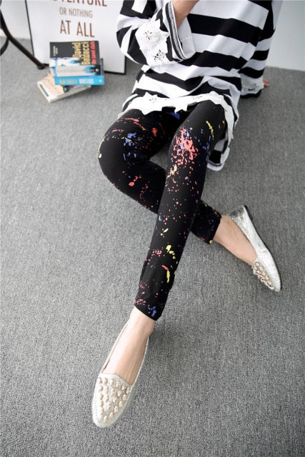 High Waist Fitness Leggings Women Graffiti Cartoon Printing Milk Silk Leggings Women Pants