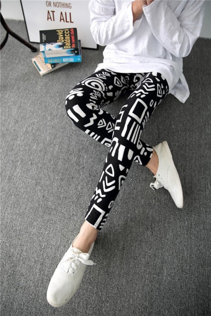 High Waist Fitness Leggings Women Graffiti Cartoon Printing Milk Silk Leggings Women Pants