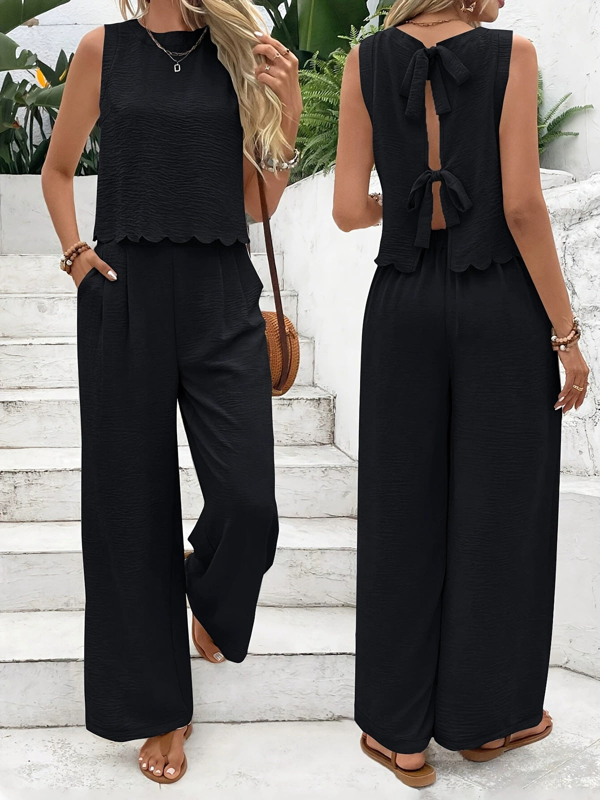 Casual Sleeveless Vest Casual Trousers Suit Summer Tank Top Casual Pants Set For Daily Wear Women's Clothing