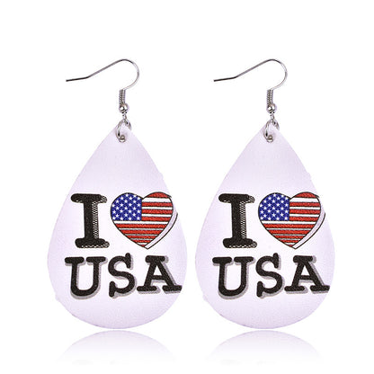 European and American cross-border earrings American flag earrings PU leather multi-layer drop earrings women's five-pointed star earrings