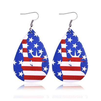 European and American cross-border earrings American flag earrings PU leather multi-layer drop earrings women's five-pointed star earrings