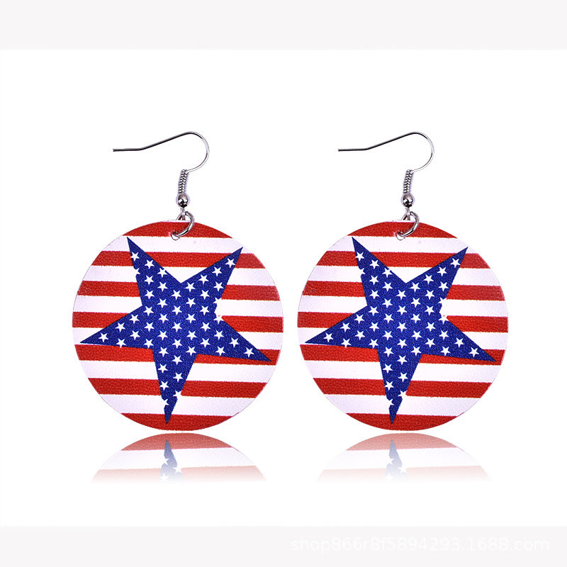 European and American cross-border earrings American flag earrings PU leather multi-layer drop earrings women's five-pointed star earrings