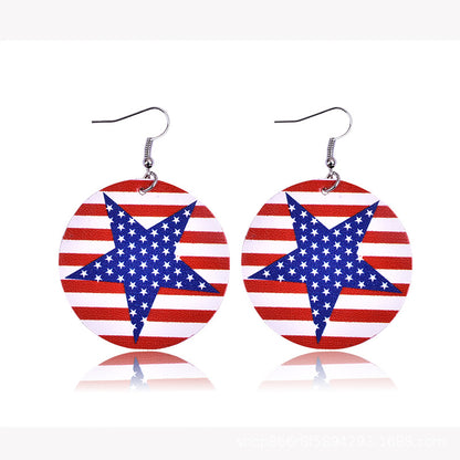 European and American cross-border earrings American flag earrings PU leather multi-layer drop earrings women's five-pointed star earrings