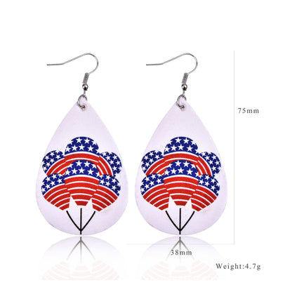 European and American cross-border earrings American flag earrings PU leather multi-layer drop earrings women's five-pointed star earrings