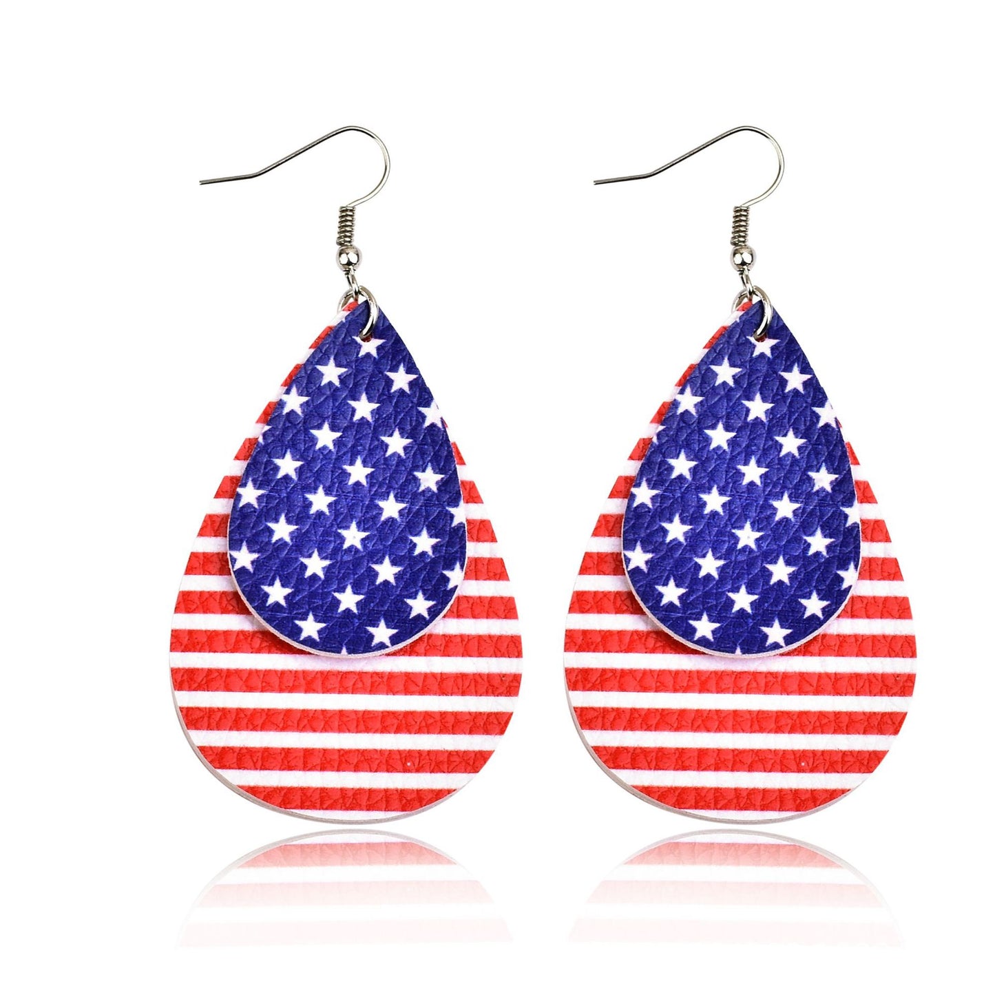 European and American cross-border earrings American flag earrings PU leather multi-layer drop earrings women's five-pointed star earrings