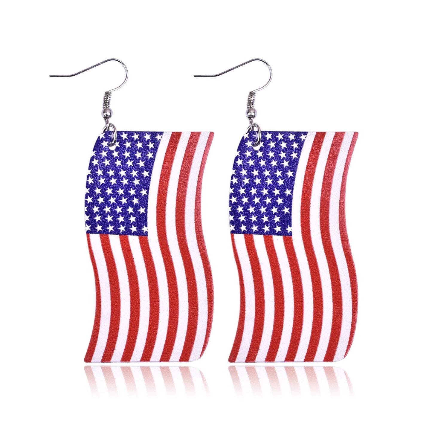 European and American cross-border earrings American flag earrings PU leather multi-layer drop earrings women's five-pointed star earrings