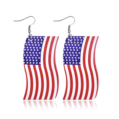 European and American cross-border earrings American flag earrings PU leather multi-layer drop earrings women's five-pointed star earrings