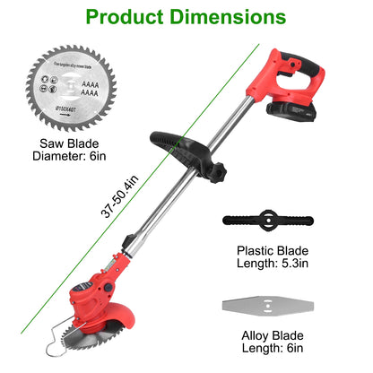 1Set Electric Cordless Grass Trimmer  With 2 Alloy Saw Blades 2 Alloy Blades 10 Plastic Blades 2 Rechargeable Batteries Goggles Gloves Auxiliary Handle Fedex Shipping