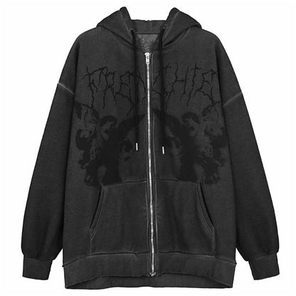 2023 Women Hip Hop Streetwear Hoodies Women zip up hoodie Angel Dark Print Jacket Coat Goth Harajuku y2k Clothes