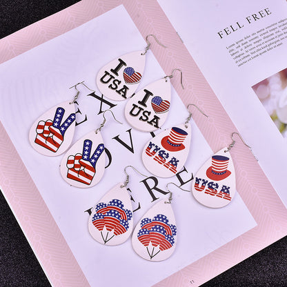 European and American cross-border earrings American flag earrings PU leather multi-layer drop earrings women's five-pointed star earrings