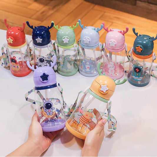 New Internet Red Cup cartoon water Cup children's large capacity antler plastic cup student gift sippy cup wholesale