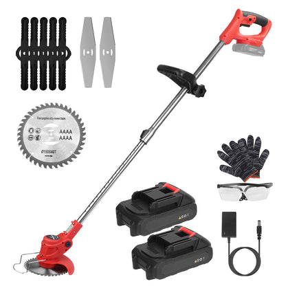 1Set Electric Cordless Grass Trimmer  With 2 Alloy Saw Blades 2 Alloy Blades 10 Plastic Blades 2 Rechargeable Batteries Goggles Gloves Auxiliary Handle Fedex Shipping