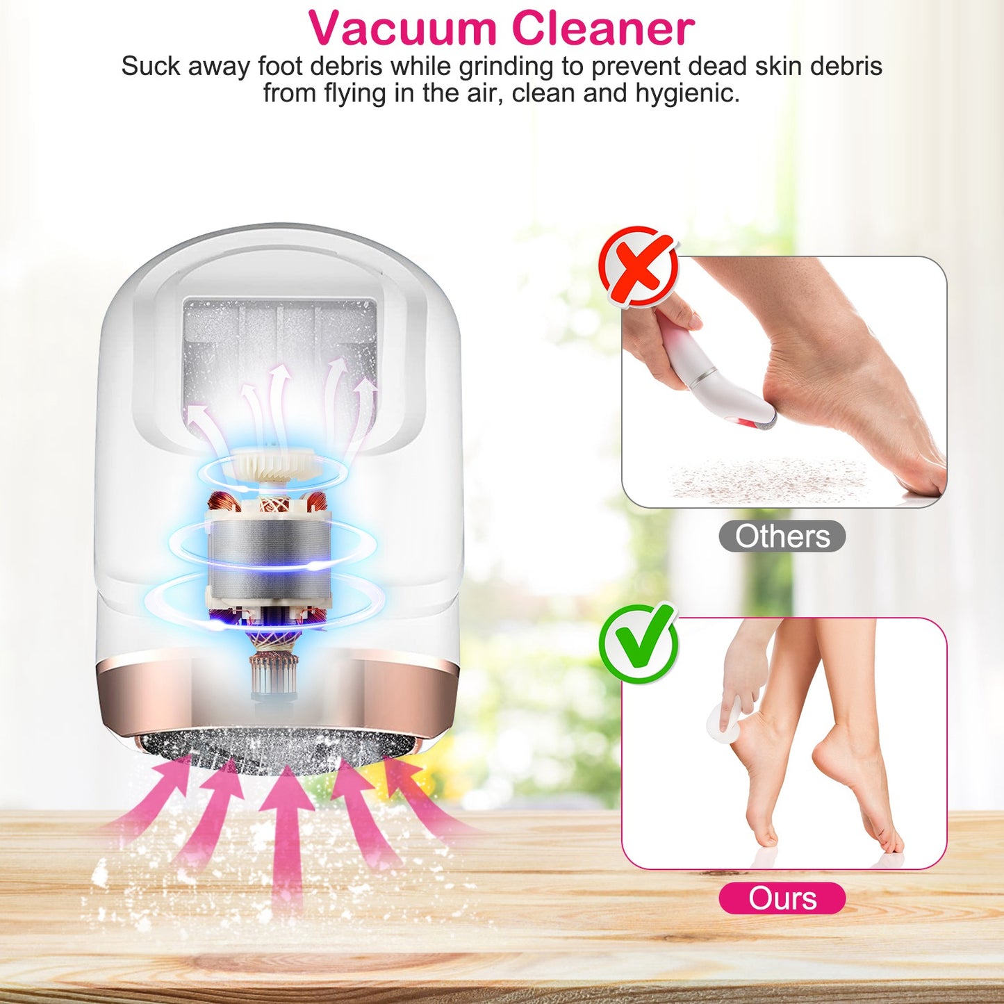 17Pcs Electric Foot Callus Remover With Vacuum Foot Grinder Rechargeable Foot File Dead Skin Pedicure Machine With 3 Grinding Heads 2 Speeds Foot Care Tool