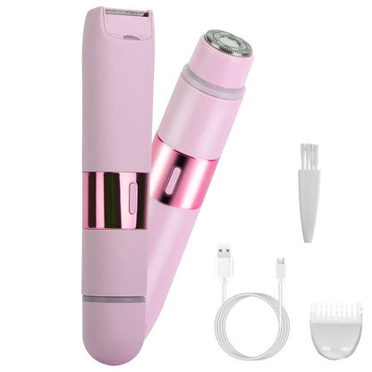 1Pc 2 In 1 Bikini Trimmer For Women Dual Head Cordless Body Shaver IPX5 Waterproof Rechargeable Pubic Hair Razor Wet And Dry Use For Bikini Underarm Leg Arm Body Face