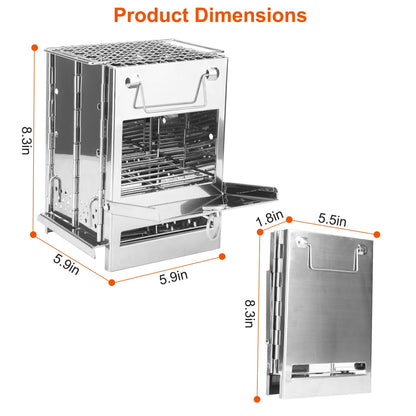 1Pc Portable Backpacking Stove For Camping Hiking Picnic BBQ Outdoor Cooker Folding Travel Charcoal Stove With Handle Carry Bag 2 Bolts