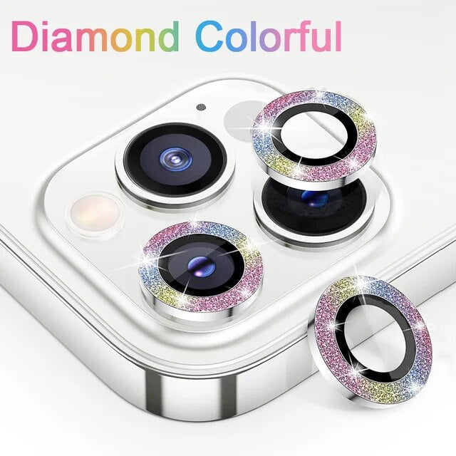 Glitter Bling Metal Glass Camera Lens Protector for IPhone 15 14 13 11 Pro Max Plus 12 Mini 15Pro 14Pro Women Ring lens Cover