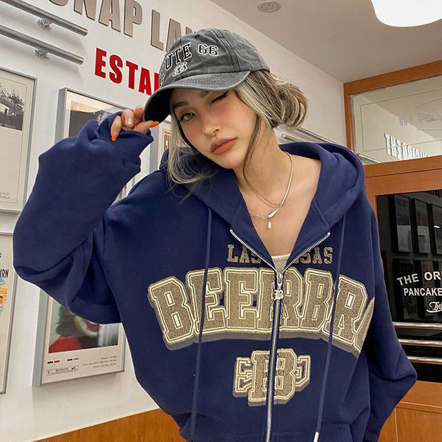 Gothic Embroidery Hoodies Women Retro Harajuku Hip Hop Jacket High Street Zip Up Hoodie Casual Loose Sweatshirt Clothes Y2K Tops