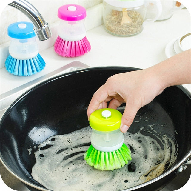 Kitchen Wash Pot Dish Brush Washing Utensils with Washing Up Liquid Soap Dispenser Household Cleaning Accessories