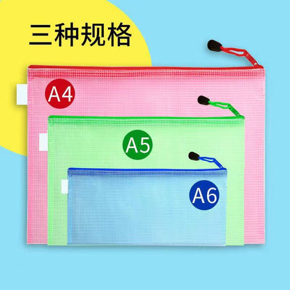 A4 Transparent Grid Bag Thickened Waterproof Test Paper Storage File Bag Zipper Bag File Data a5 Bill Stationery Bag