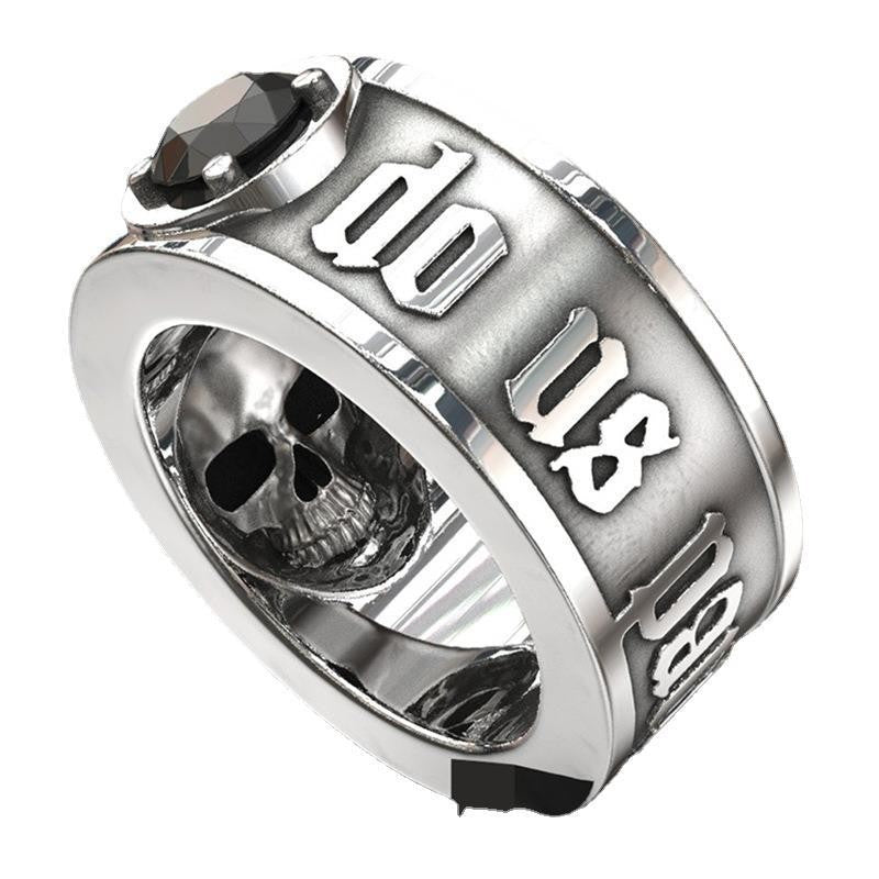 Chenrui Wish Zinc Alloy Mechanical Skull Head Men's Ring with European and American Popular Punk Style Inlaid Ring