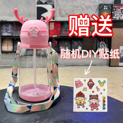 New Internet Red Cup cartoon water Cup children's large capacity antler plastic cup student gift sippy cup wholesale