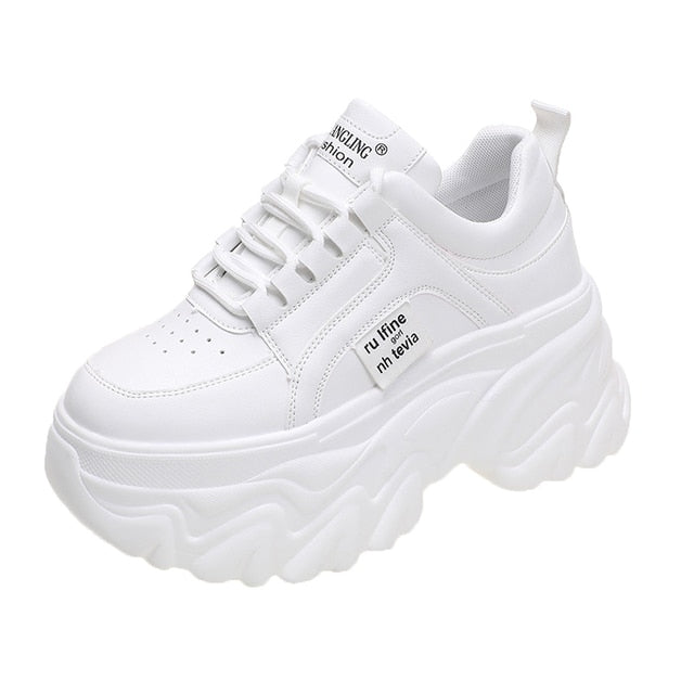 Rimocy White Black Chunky Sneakers Women Spring Autumn Thick Bottom Dad Shoes Woman Fashion PU Leather Platform Sneakers Ladies