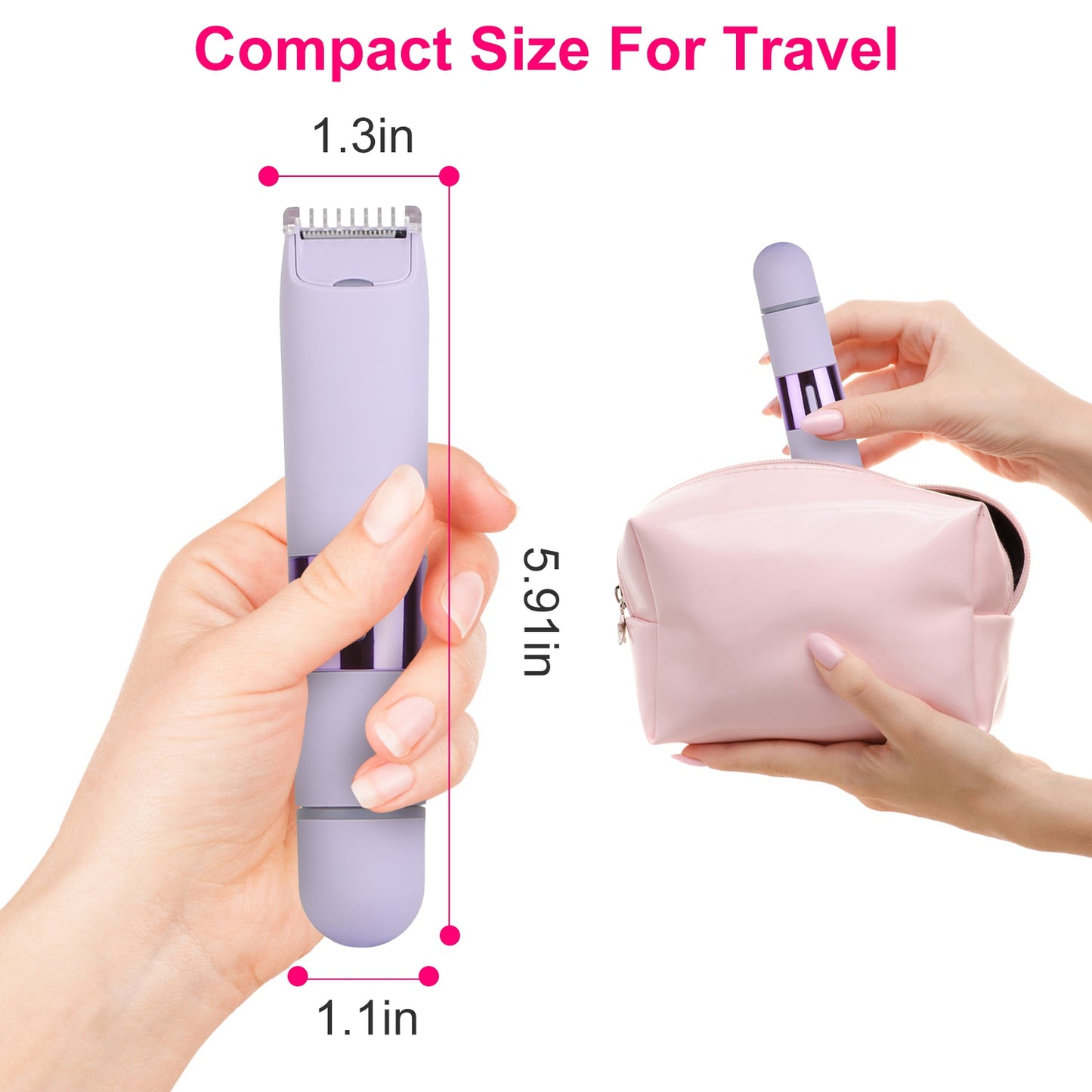 1Pc 2 In 1 Bikini Trimmer For Women Dual Head Cordless Body Shaver IPX5 Waterproof Rechargeable Pubic Hair Razor Wet And Dry Use For Bikini Underarm Leg Arm Body Face