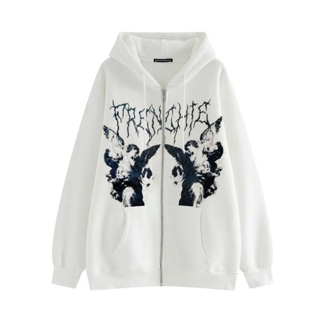 2023 Women Hip Hop Streetwear Hoodies Women zip up hoodie Angel Dark Print Jacket Coat Goth Harajuku y2k Clothes