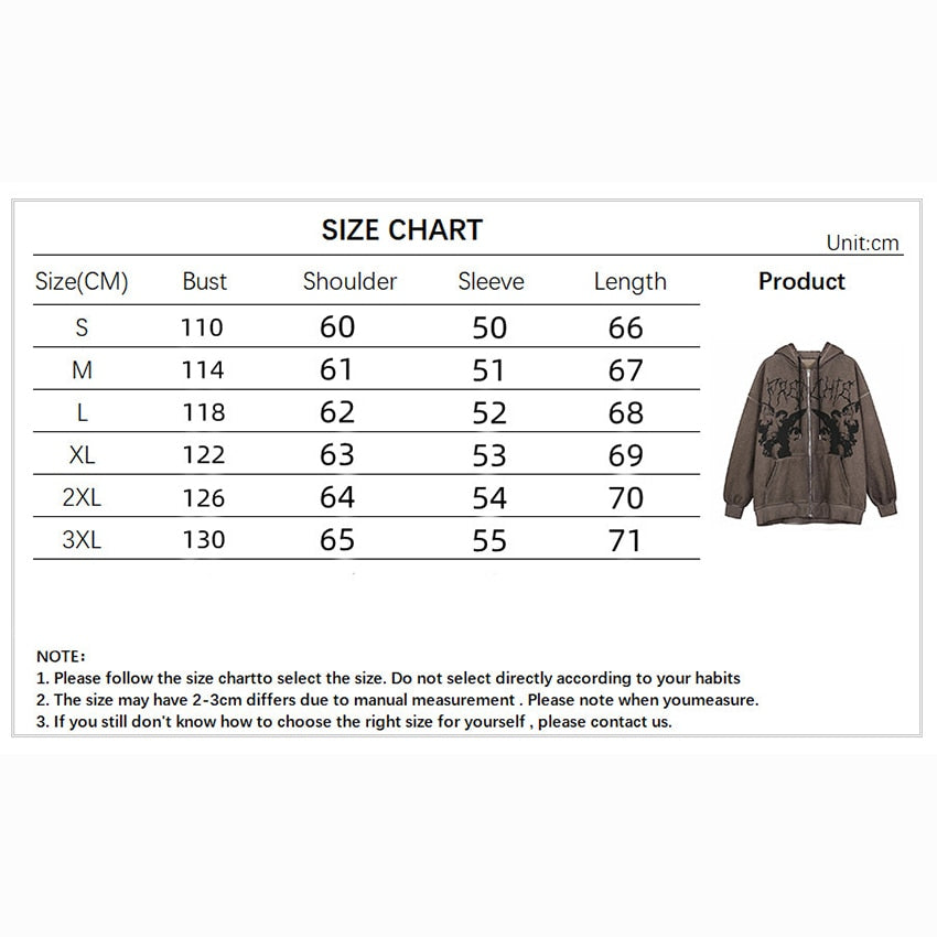 2023 Women Hip Hop Streetwear Hoodies Women zip up hoodie Angel Dark Print Jacket Coat Goth Harajuku y2k Clothes