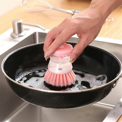 Kitchen Wash Pot Dish Brush Washing Utensils with Washing Up Liquid Soap Dispenser Household Cleaning Accessories