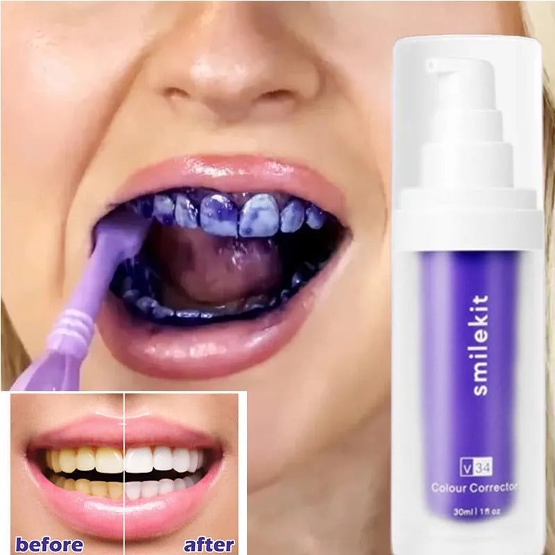V34 Purple Safe Teeth Whitening Toothpaste Teeth Cleaning Remove Yellow Stains Fresh Breath Toothpaste Dental Care Products