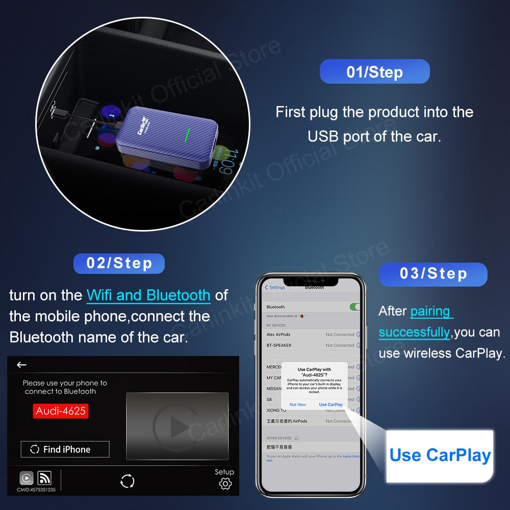 CarlinKit 4.0 Wireless Android Auto Adapter 3.0 Wireless Apple CarPlay Ai Box USB Dongle For Audi VW Benz Kia Honda Toyota Ford