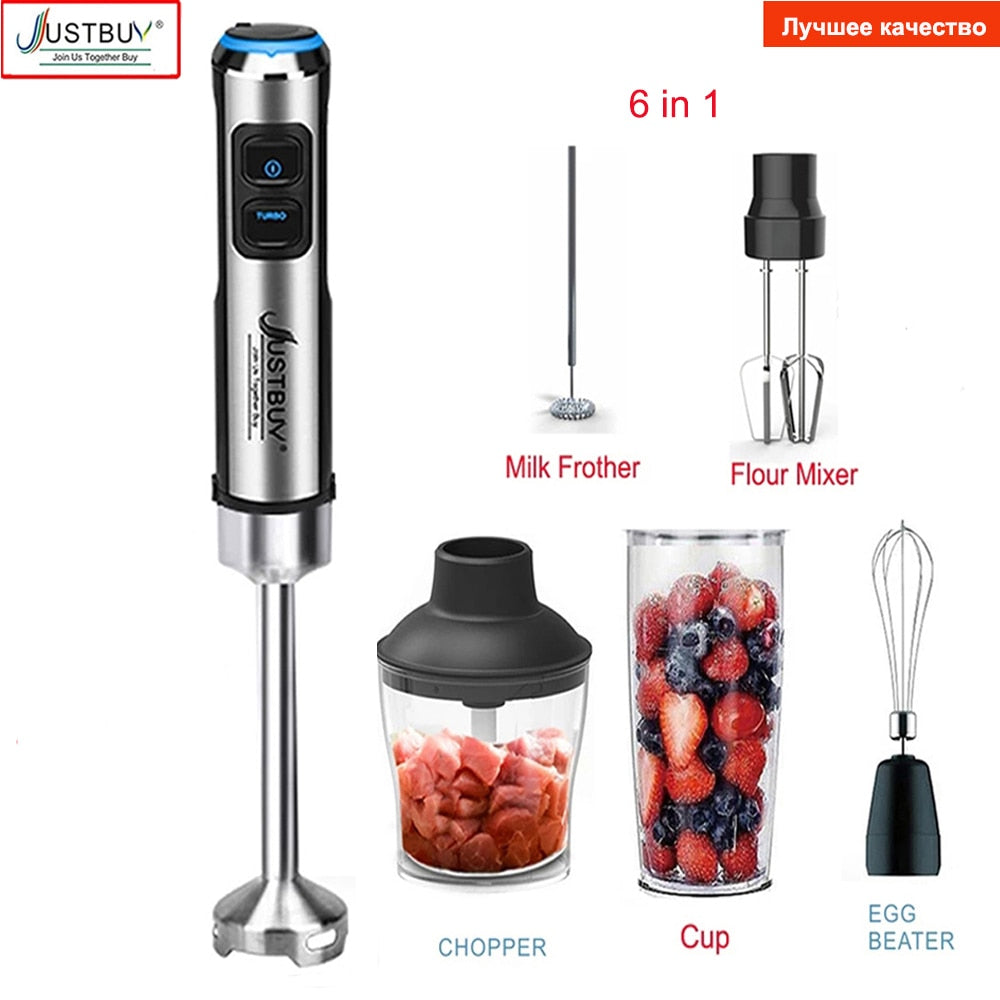 LED Factory Price 1500W 6/4 in 1 Electric Stick Hand Commercial Blender Food Processor Egg Whisk Mixer Juicer Meat Grinder