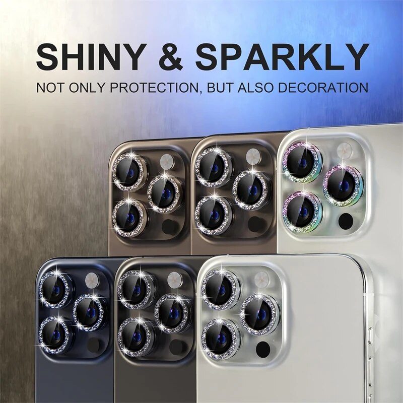 Glitter Bling Metal Glass Camera Lens Protector for IPhone 15 14 13 11 Pro Max Plus 12 Mini 15Pro 14Pro Women Ring lens Cover