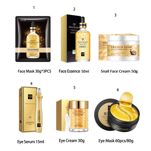 Skin Care Set 24K Gold Nicotinamide Face Essence Collagen Face Cream Moisturizing Face Mask Brighten Eye Cream Crystal Eye Patch