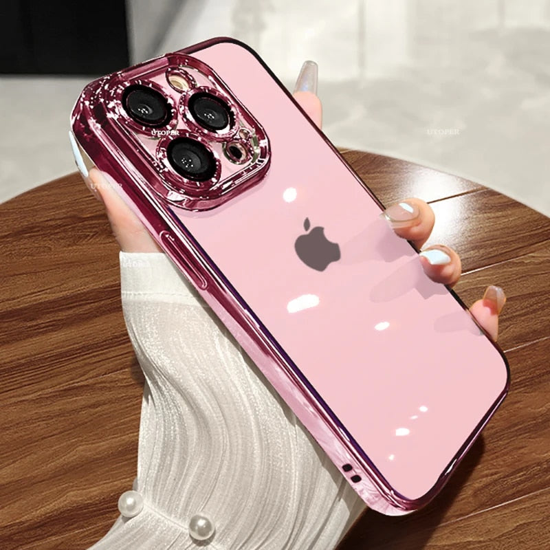 Luxury New High Quality Plating Clear Not Yellowing Case For IPhone 15 14 11 12 13 14 Pro Max Mini XS X 15 Plus Shockproof Cover