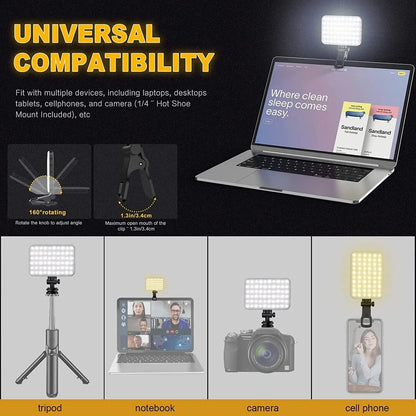 120 LED High Power Rechargeable Clip Fill Video Light with Front & Back Clip Adjusted 3 Light Modes for Phone iPad