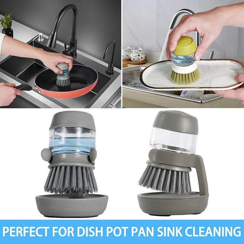 Dish Brush With Soap Dispenser Multi Use Soap Dispensing Scrub Brush For Household Universal Kitchen Dish Palm Brush With Tary
