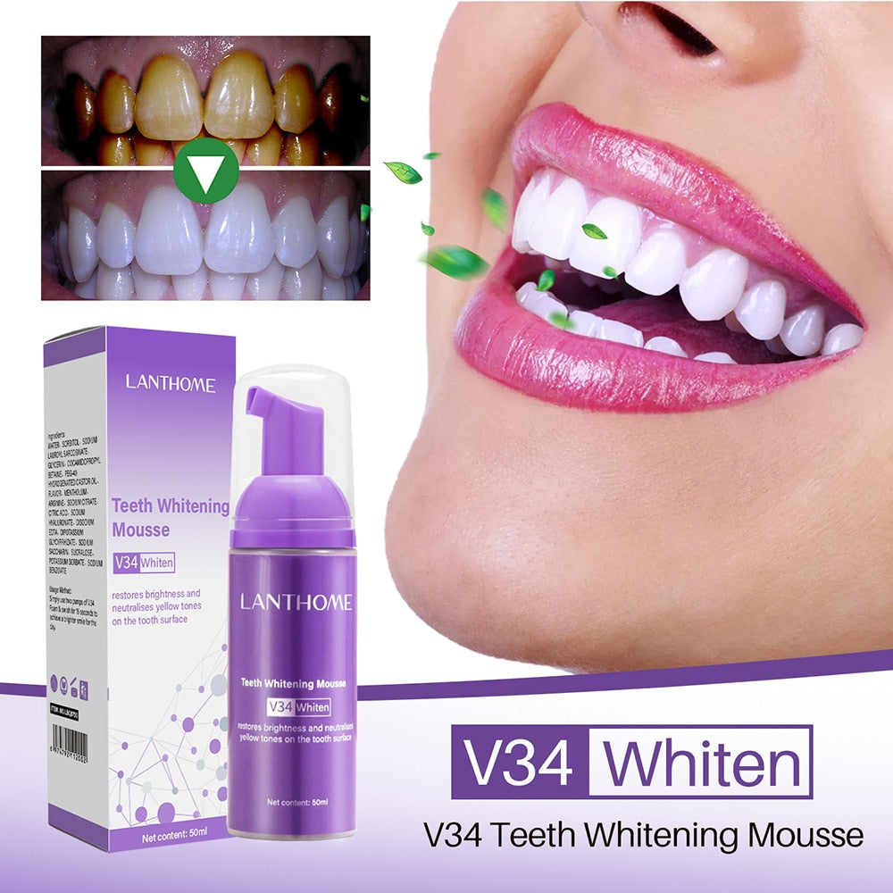 50ml Toothpaste Mousse V34 Teeth Cleaning Whitening Toothpaste Yellow Teeth Removing Tooth Stains Oral Cleaning Hygiene 2023