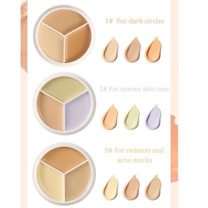 3 Color Concealer Palette Makeup Foundation Cream Waterproof Long Lasting Contour Palette Cover Dark Circles Acne Marks Brighten