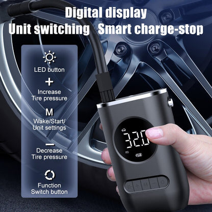 Car Air Pump Portable Mini Self Propelled Electric Tire Pump Air Pump Handheld Wireless Digital Display Charging Pump