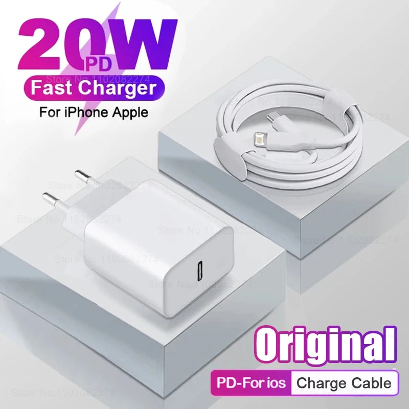 For Apple Original PD 20W Fast Quick Charger USB Type C For iPhone 15 14 13 12 11 Pro Max Mini Plus XR XS SE Charging Data Cable