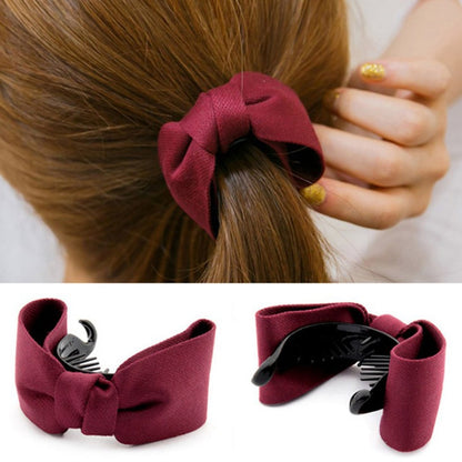 Korean Sweet Fabric Bow Hair Claw Elegant Women Solid Cloth Ties Banana Hair Crab Clips Ponytail Hold Girl Hair Accessories