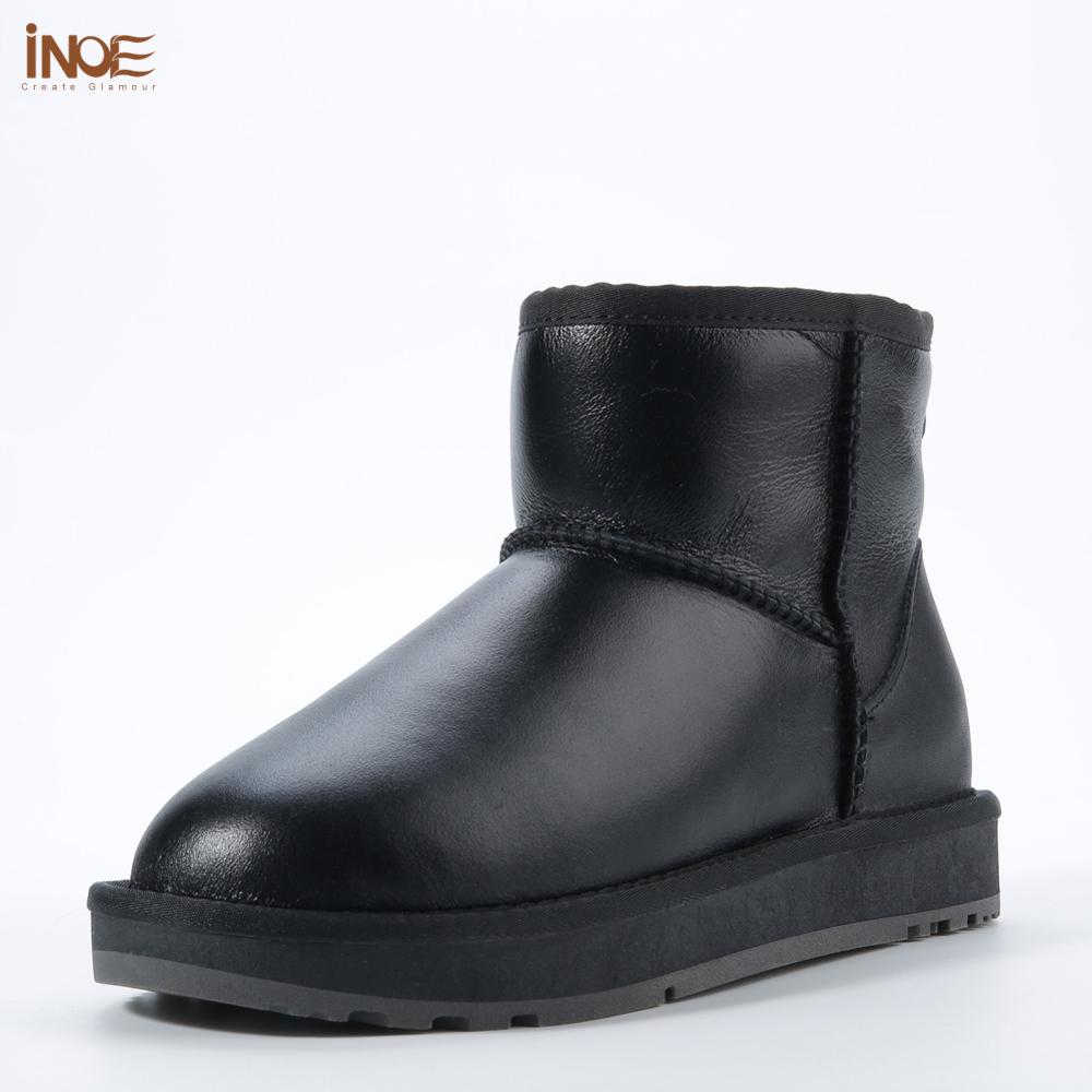 INOE classic waterproof sheepskin leather fur lined short winter snow boots for women casual winter ankle shoes black grey 35-44