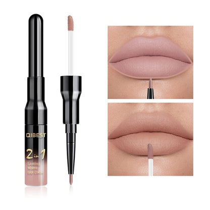 2 in 1 Double Head Liquid Matte Lipstick Lip Gloss & Lip Liner Waterproof Nude Lipstick Set Lipgloss Mate Lip stick Pen Makeup