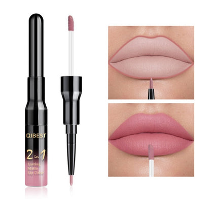 2 in 1 Double Head Liquid Matte Lipstick Lip Gloss & Lip Liner Waterproof Nude Lipstick Set Lipgloss Mate Lip stick Pen Makeup