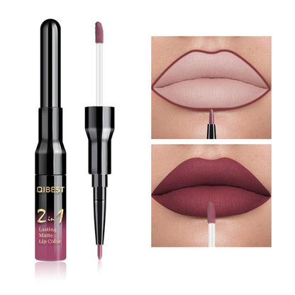 2 in 1 Double Head Liquid Matte Lipstick Lip Gloss & Lip Liner Waterproof Nude Lipstick Set Lipgloss Mate Lip stick Pen Makeup