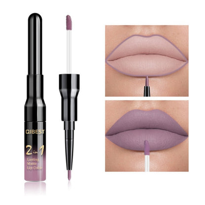 2 in 1 Double Head Liquid Matte Lipstick Lip Gloss & Lip Liner Waterproof Nude Lipstick Set Lipgloss Mate Lip stick Pen Makeup