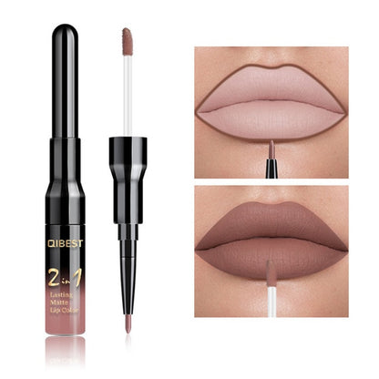 2 in 1 Double Head Liquid Matte Lipstick Lip Gloss & Lip Liner Waterproof Nude Lipstick Set Lipgloss Mate Lip stick Pen Makeup