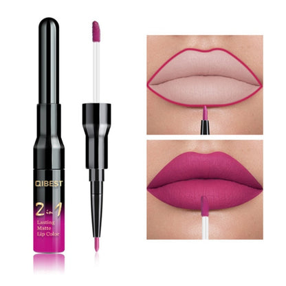 2 in 1 Double Head Liquid Matte Lipstick Lip Gloss & Lip Liner Waterproof Nude Lipstick Set Lipgloss Mate Lip stick Pen Makeup